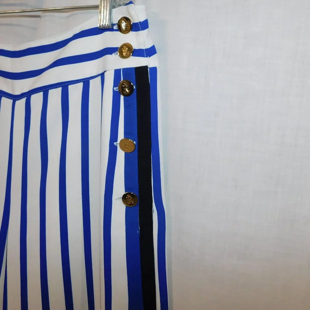 Lauren Ralph Lauren Womens 6 Blue White Striped Wide Leg Pant High Rise - Picture 13 of 16